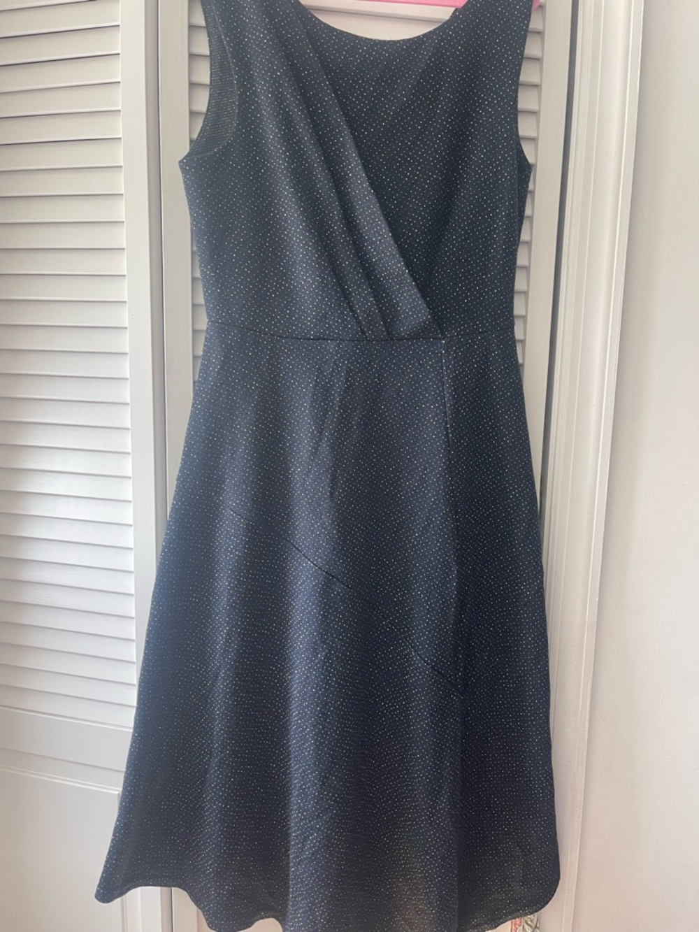 Closet London Sleeveless Navy Gold Polka Dot asymmetrical hem dress